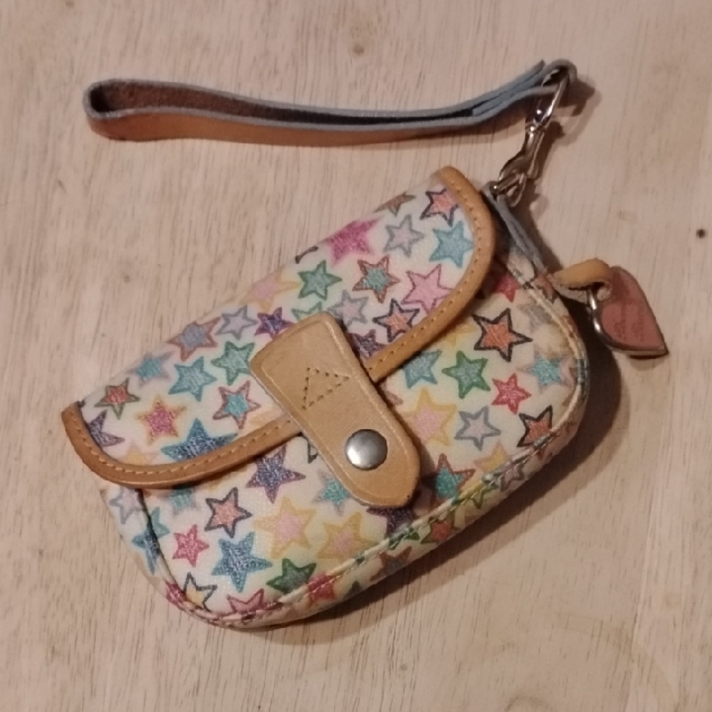 Vintage Dooney & Bourke Multicolor Stars Wristlet with Heart Charm